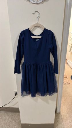 Girls Navy Blue Tulle Dress Long Sleeve
