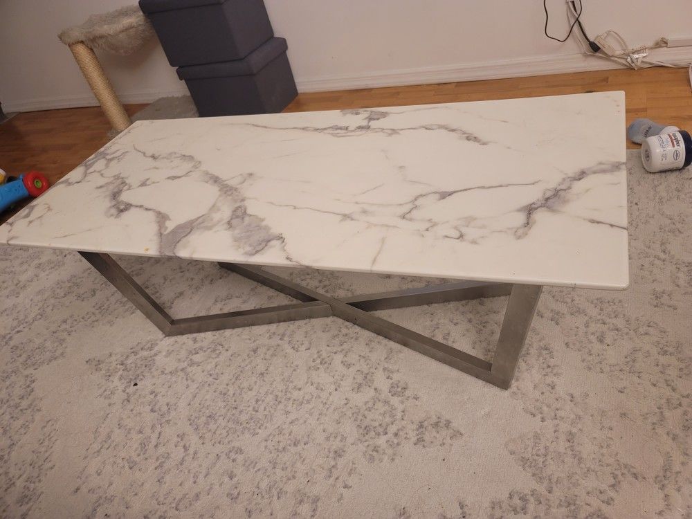 White/Gray Marbled Coffee Table. (20"×46")