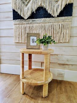 Round Rattan Two-Tier Side Table