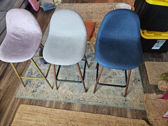 Bar Stools 3 Blue, Beige, Velvet Blush Pink