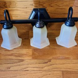 Bronze 3-Light Vanity Fixture with Frosted Glass Shades