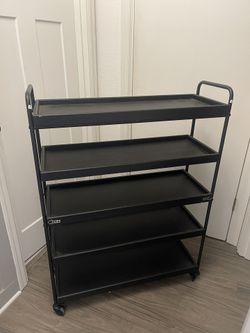 5-Tier Rolling Storage Cart – Black Metal Utility Cart on Wheels