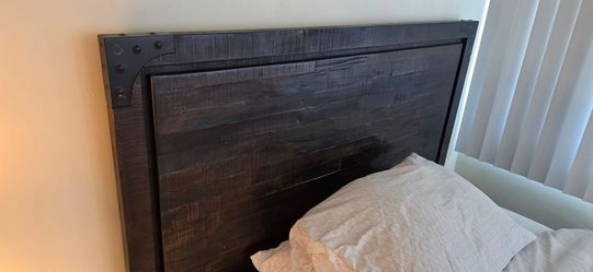Industrial Wood and Metal Queen Bed  with Headboard