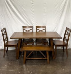6-Piece Dining Table Set with 4 Side Chairs and Bench, Solid wood , Walnut *Free Delivery*