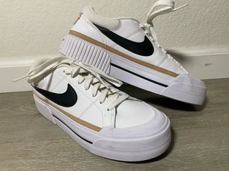 Nike Court Legacy Lift Women’s Size 9.5 White With Black Swoosh And Tan Band