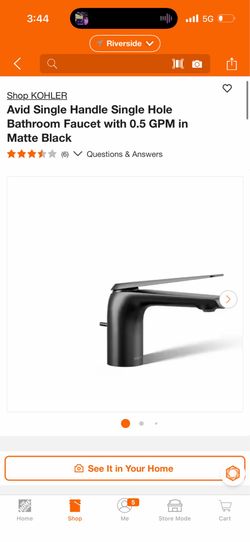 Kohler - Avid Single Handle Single Hole Bathroom Faucet with 0.5 GPM in Matte Black - *New* - $150