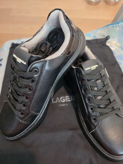 Karl Lagerfeld Paris Black Leather Sneakers
