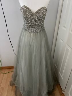 Coya collection, strapless, quinceanera dress, silver.