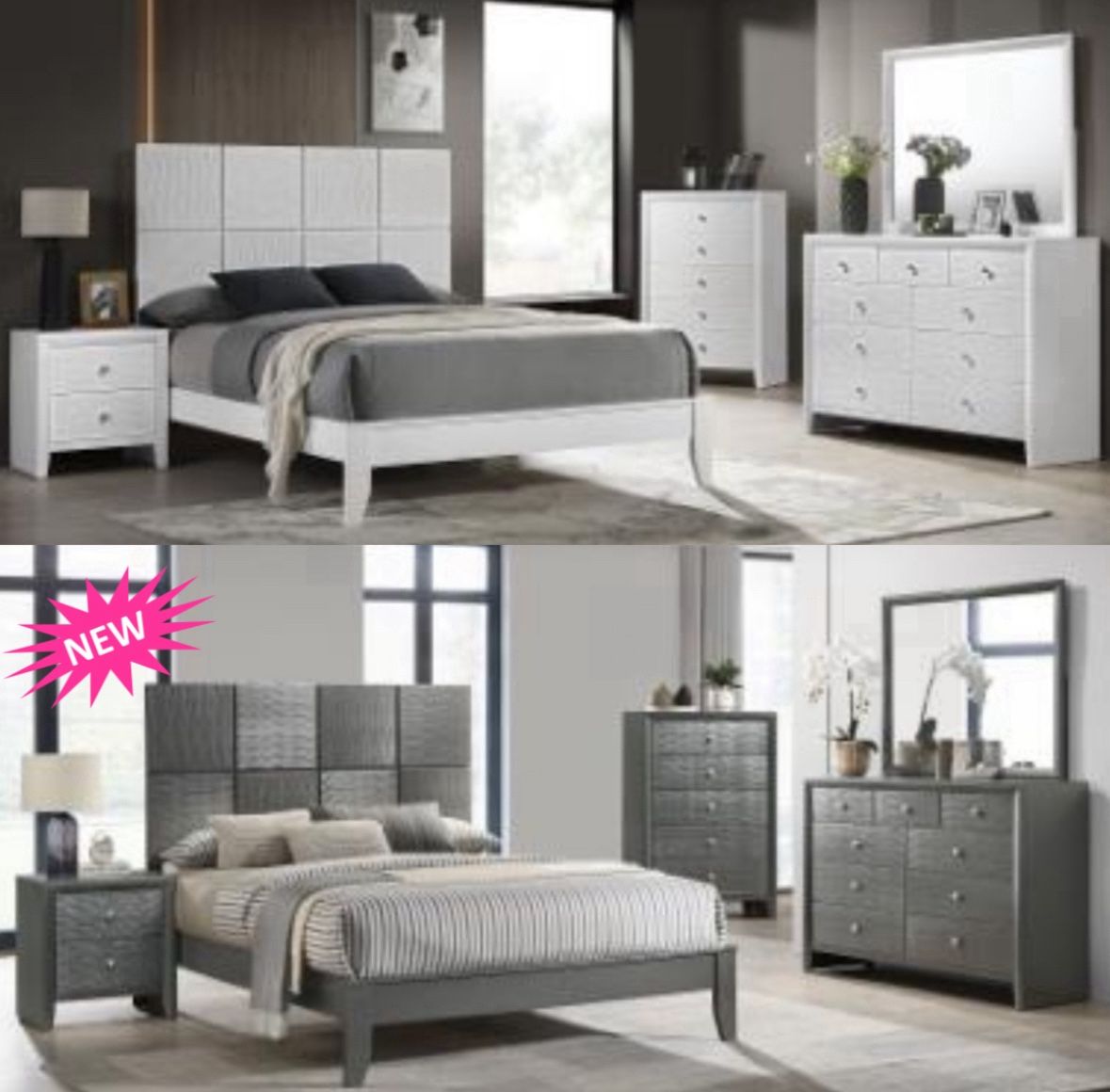 4- Pc Bedroom set Dresser,Mirror Nightstand (1) Queen size bed frame Not including Mattress and Box Sp