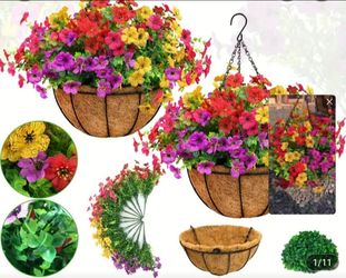 2 baskets of artificial flowers