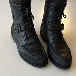 Polo Ralph Lauren Weybrook 10.5D Combat Military Boots Black Leather