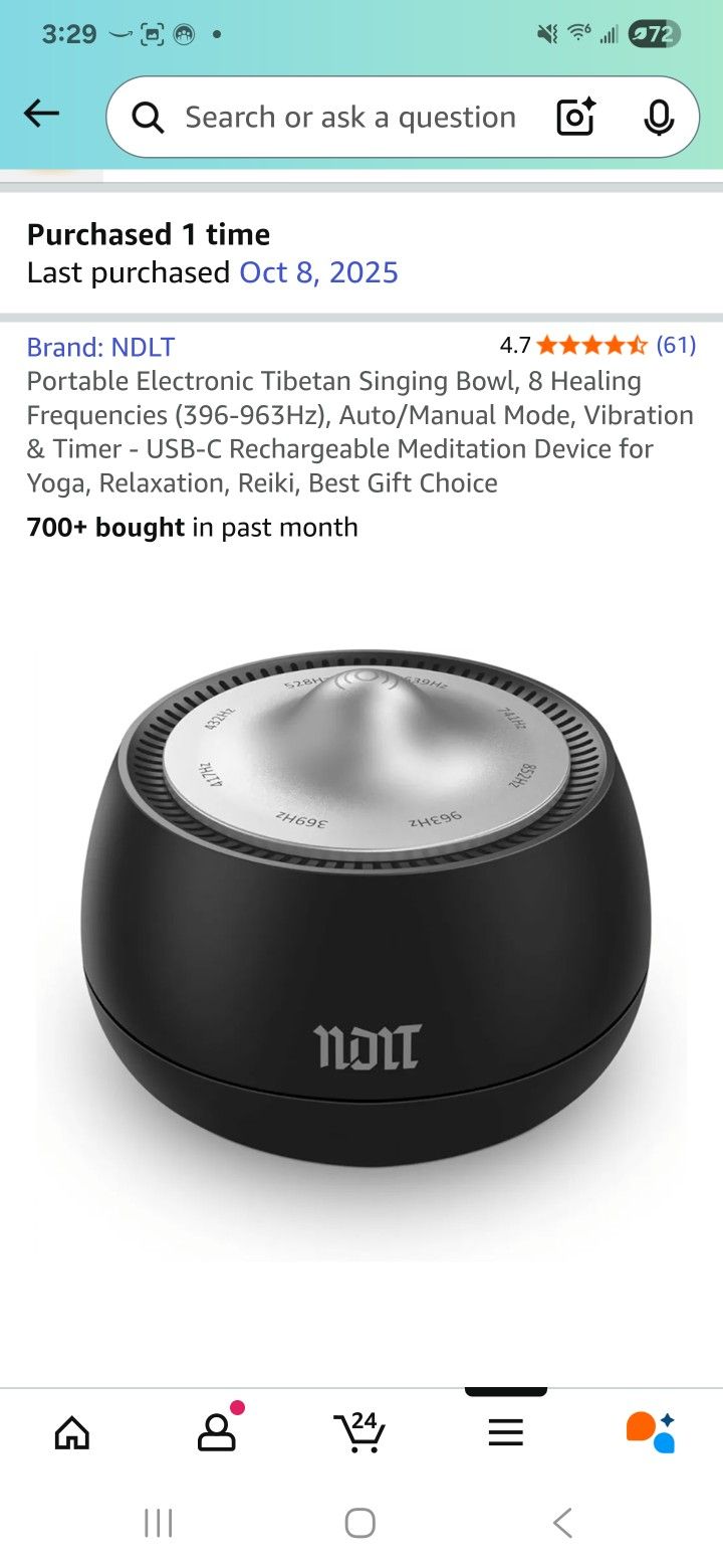 Portable Electronic Tibetan Singing Bowl, 8 Healing Frequencies (396-963Hz), Auto/Manual Mode, Vibration & Timer - USB-C Rechargeable Meditation Devic