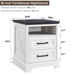 (1) Farmhouse Nightstand with Charging Station 18”