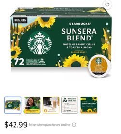 Starbucks Blonde Roast K Cups Coffee Pods, Sunsera Blend 72 ct