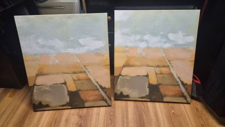 Set of 2 Abstract Landscape Canvas Paintings