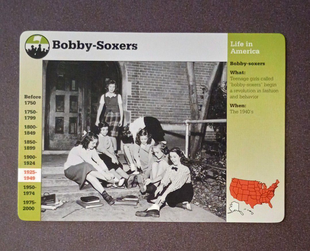 1997 Grolier Teenage Girls Bobby-Soxers 1940's Fashion History Large Over-sized Card Collectible Vintage