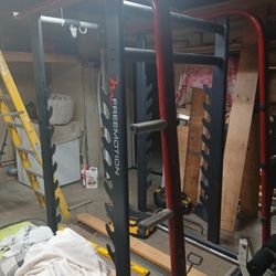 Weight Lifting Work Out Rack With Olympic Weights And Curl Bar 