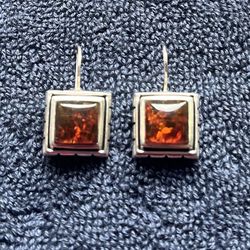 Amber & Sterling Square French Wire Earrings