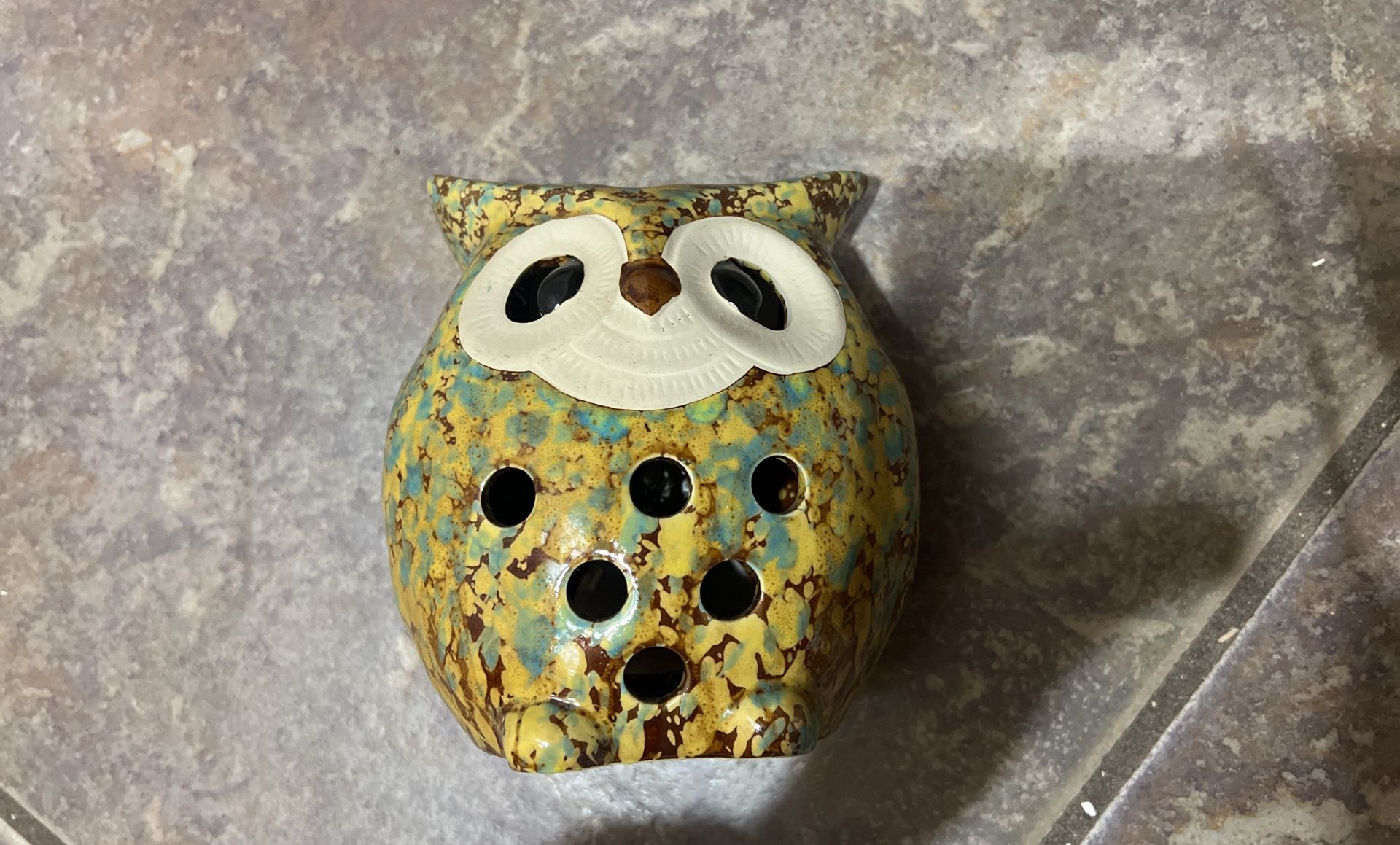NEW Big Glazed Ceramic Green Owl Figurine Statue Tea light Candle Holder 6.10"