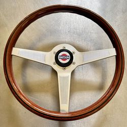 Wood Steering Wheel 370mm w/ Datsun Hub Adapter & Horn Button (Momo 510 Nardi 240z Personal 620 Sparco 280z OMP Raid Renown Roadster 280zx Sunny JDM)