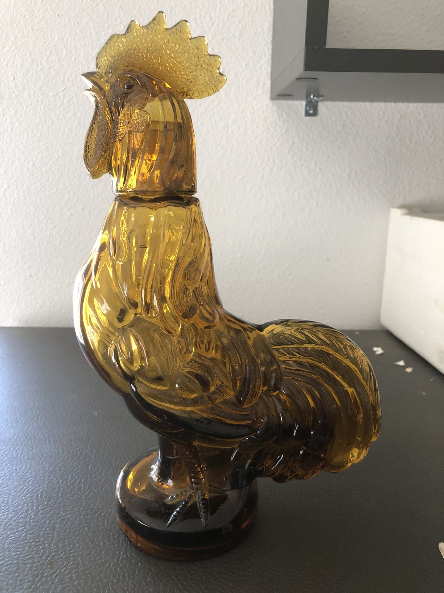 Vintage Amber Glass Rooster Decanter 12" Rustic Jeffrey Snyder