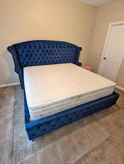❄️😍Brand New Upholstered Headboard, Black/Grey/Blue King & Queen Size Platform Bed Frame - Mattress | Pay After Delivery 🚚
