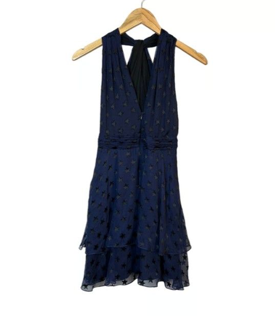 NEW Diane von Furstenberg Silk Chiffon Star Sleeveless Ruffle Mini Dress Size 2