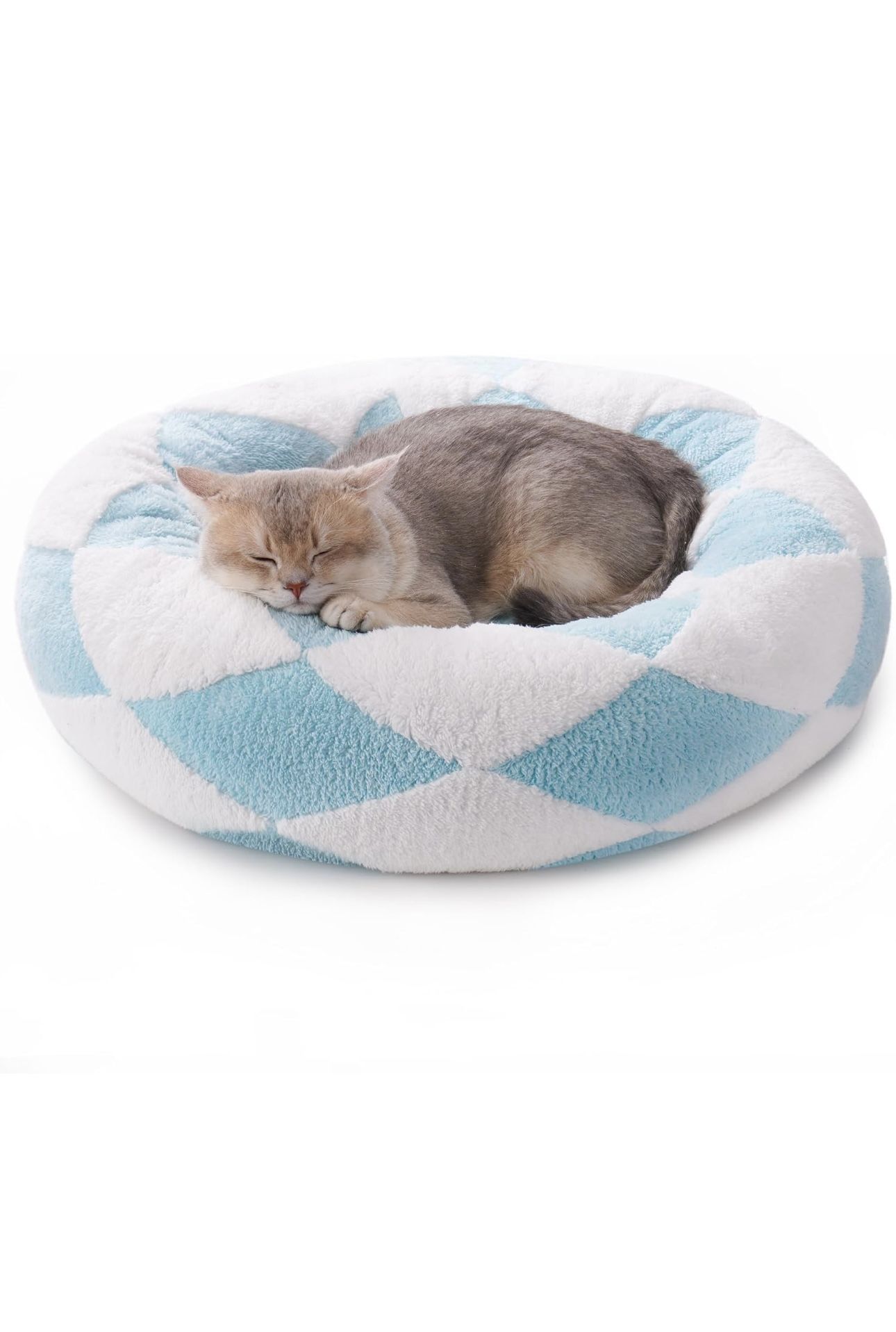 Dogs/Cat Beds for Indoor Cats, Round Cat Bed Donut Small Dog Bed, Washable Cute Cat Bed with Jacquard Shaggy Plush & Non-Slip Bottom, Calming Ped