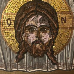 Vintage 16 By 13 Inches Has painted Icon If Jesus By Hercules Kelli Mosaic