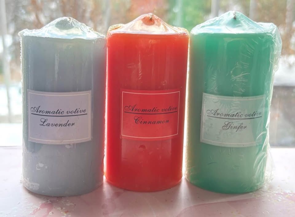 Petite Pillar Candle Trio Mildly Scented In Plastic / Never Used