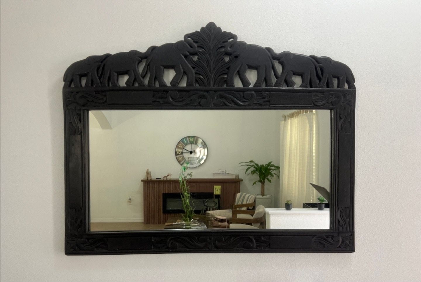 Hand-crafted Elephant Carved Wooden Mirror
