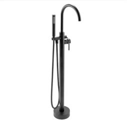 1-Handle Freestanding Floor Mount Tub Faucet Bathtub Filler with Hand Shower in Matte Black