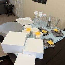 Champagne Wall/ Silverware/Desert Table/ Plates