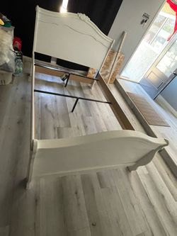 White Wood Bed Frame with Headboard and Footboard
