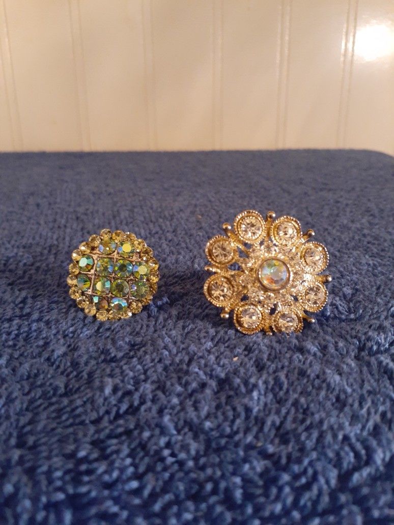 Two Rhinestone Adjustable Costume Jewelry Rings
