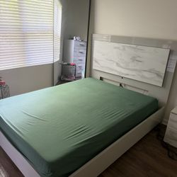 Modern Queen BedFrame & Headboard— No Damage, Must Go