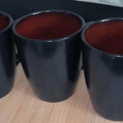 Black & Red Ceramic Cups – Set of 3 Modern Handleless Mugs