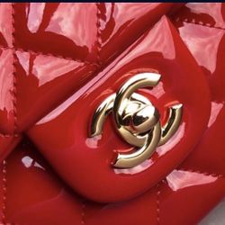 Designer Red Patent Leather Handbag, Purse