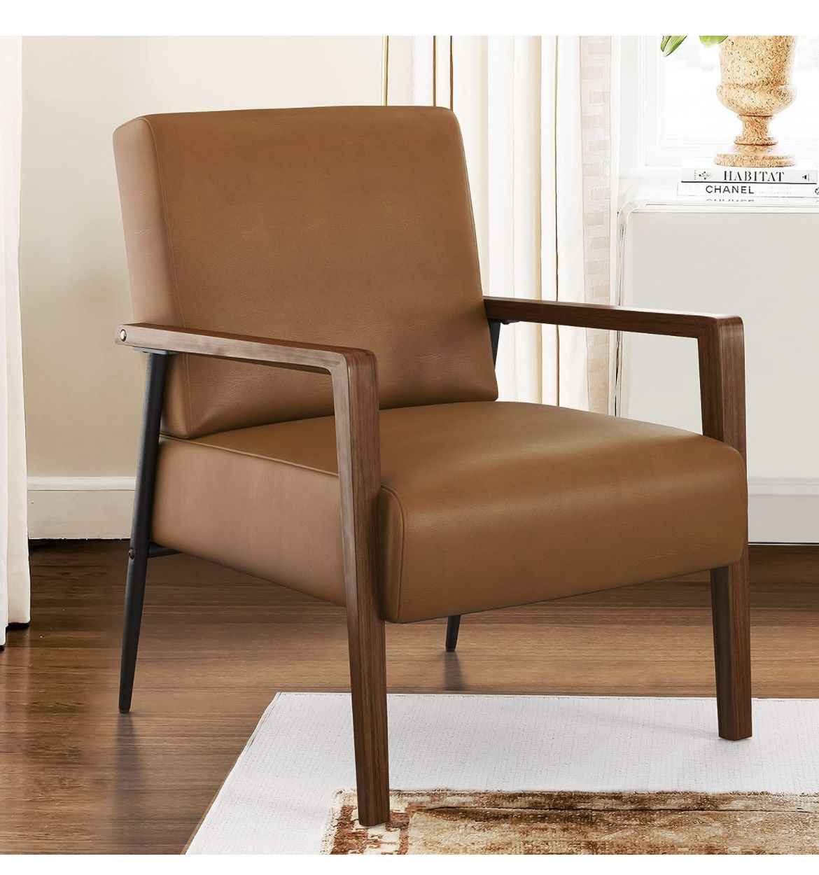 Cozyman Faux Leather Accent Chair, Wood