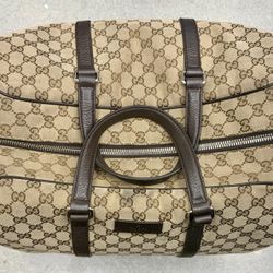 Gucci Duffle Monogram GG Canvas Brown Bag Womans Over The Shoulder Luxury Brand Detachable Strap Leather Trim Top Handles Than Carry On