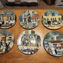 Williams-Sonoma Guy Buffet French Cafe Scene, Set Of Six Dinner Plates 