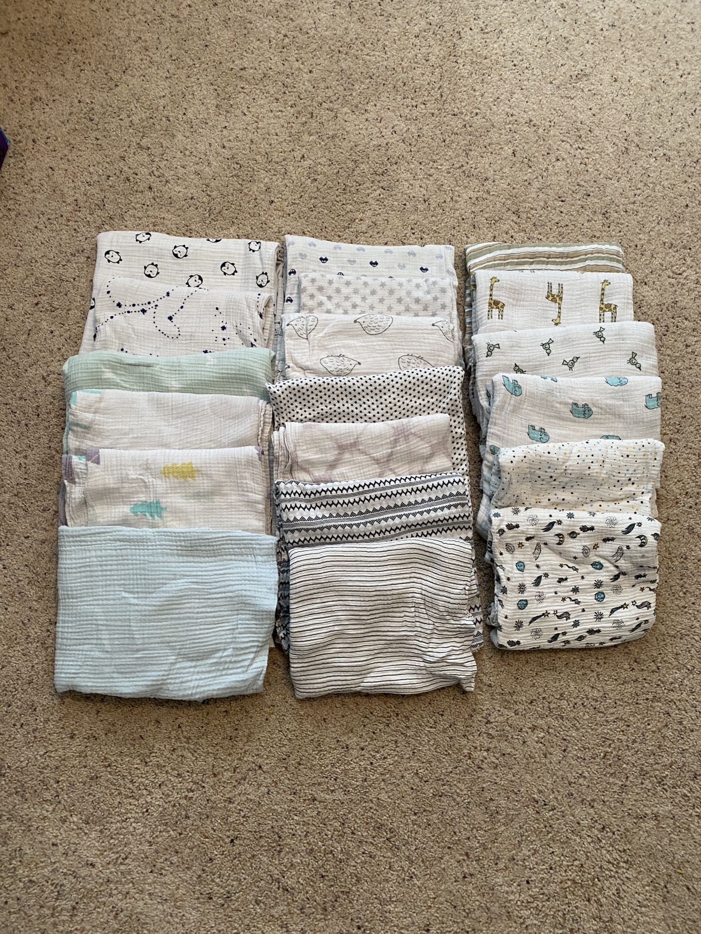 Muslin / Lightweight Baby Blankets (19 Total)