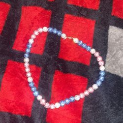 Pink,white, And Blue Pearl Necklace 
