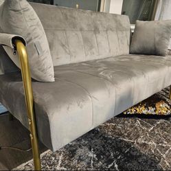 Small Gray Velvet Sofa Couch 57”