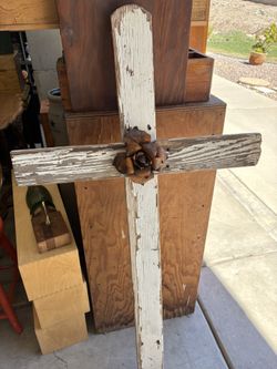 Wood Cross With Metal Decal on Front