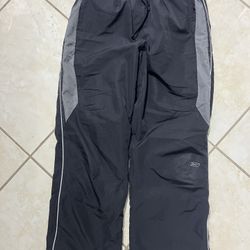 Vintage Reebok Track Pants Mens L Black Gray Fleece Lined Straight Baggy Active