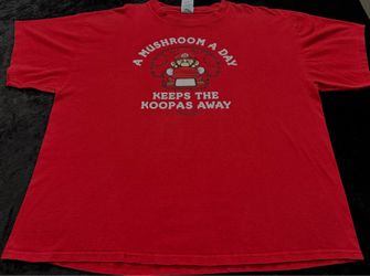 Mens XL Y2K 2006 Super Mario A Mushroom A Day Keeps The Koopas Away Tshirt
