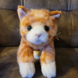 Vtg Russ Berrie DEMPSEY Laying Orange Tabby Striped 11” Cat Plush Toy Green Eyes