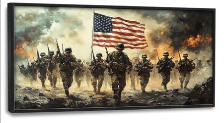 Soldier Large Wall Art for Living Room Patriotic American Flag Framed Canvas Decor Military Army Veteran Prints Painting Pictures Extra Large Modern I
