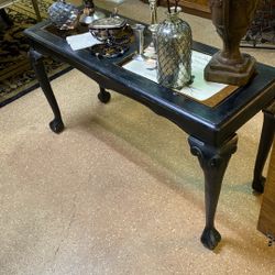 Shabby Chic Black Console/entry 4' Long 28" Tall Table W/2 Glass Inserts On Top